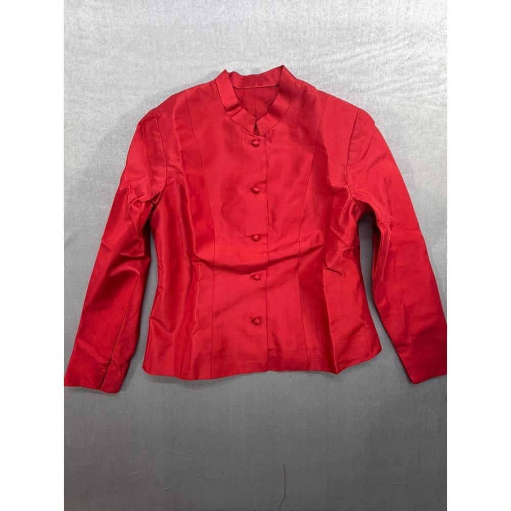 NEW Jolie Femme Thai Silk Women Jacket‎ Red Button Up Small